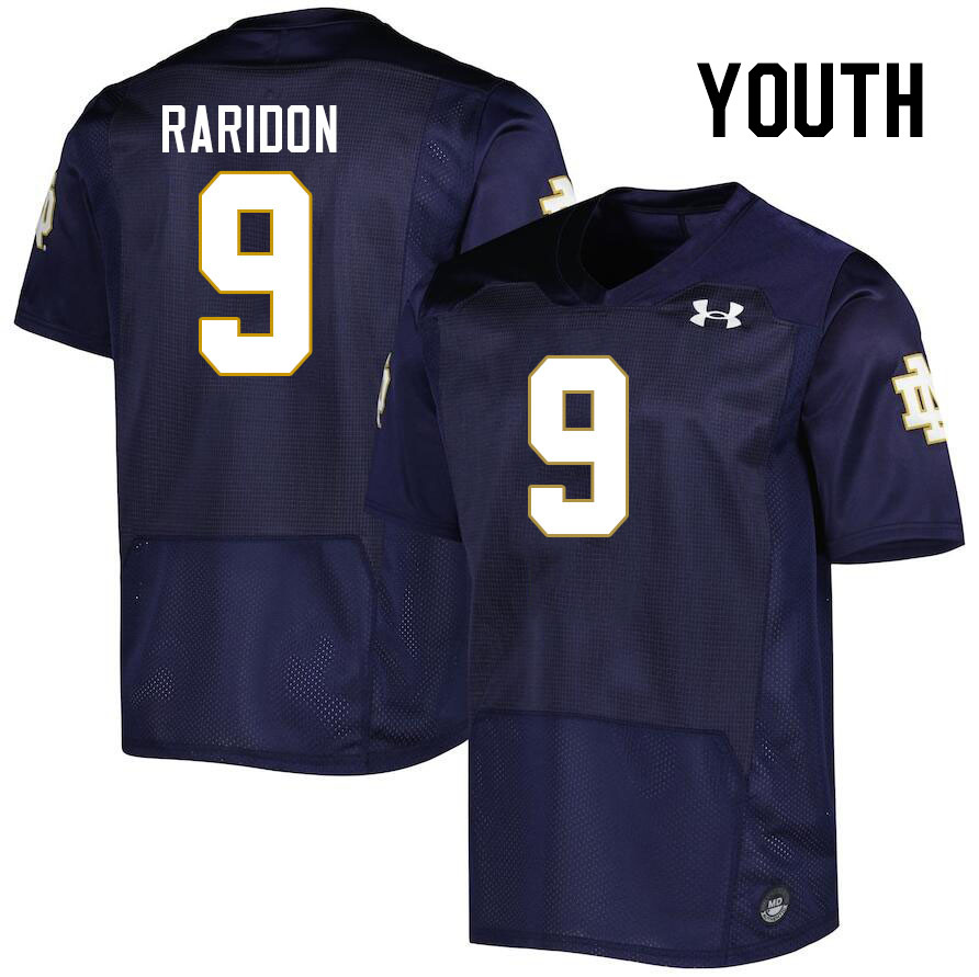 Youth #9 Eli Raridon Notre Dame Fighting Irish College Football Jerseys Stitched-Navy - Click Image to Close